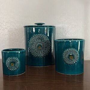 HTF Rare OBO Ceramic Jars, set of 3. MCM or 1960s. Large one with OG Lid. Italy